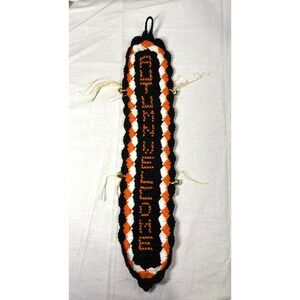 Vintage Handmade Crochet Wall Hanging Autumn Welcome‎ Sign Black Orange White